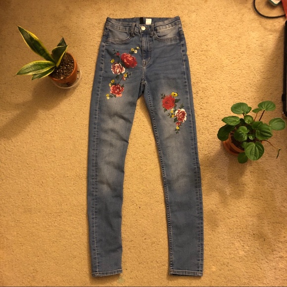H&M Denim - H&M High Rise Floral Skinny Jeans